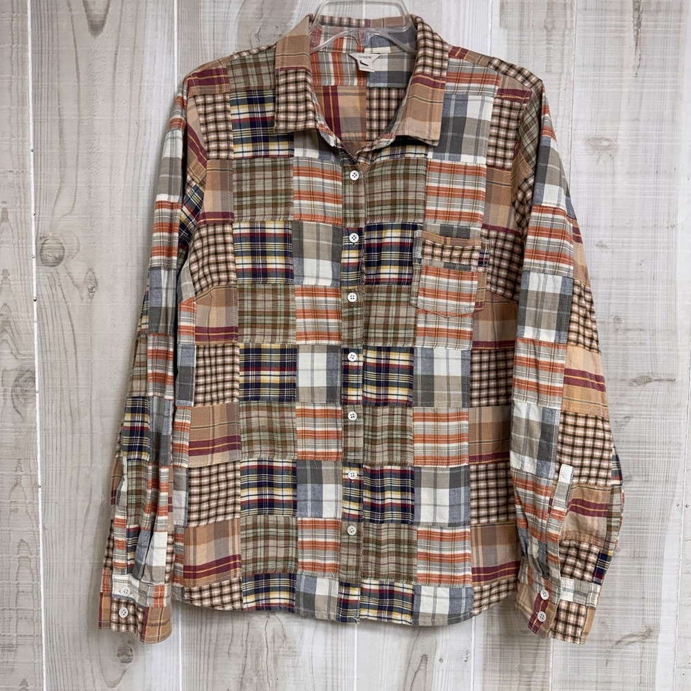J. Crew Women's Patchwork Plaid Button Down Shirt… - image 1
